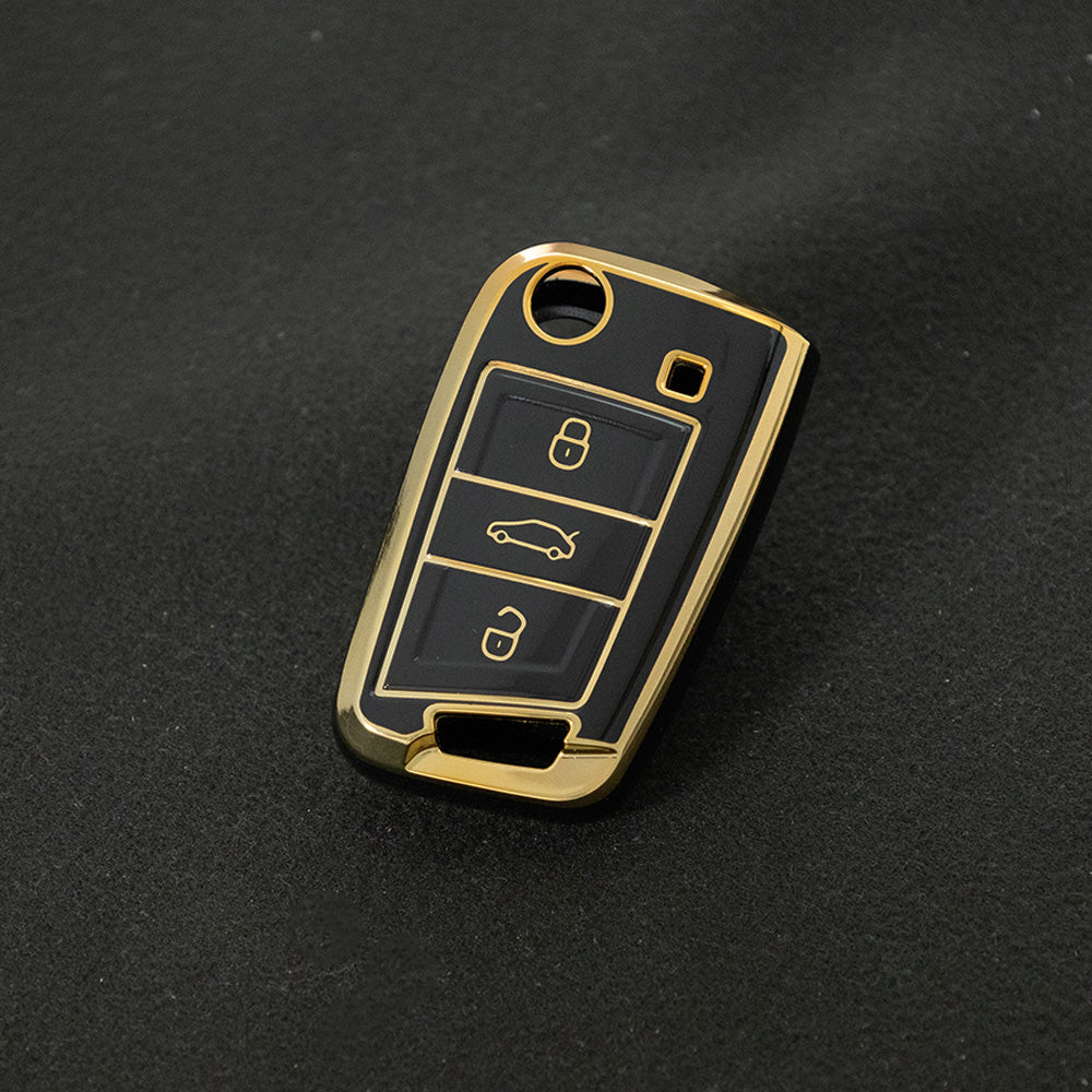 VOA1T1 Black-Gold Plating Car Key Cover For Volkswagen Golf 3 buttons