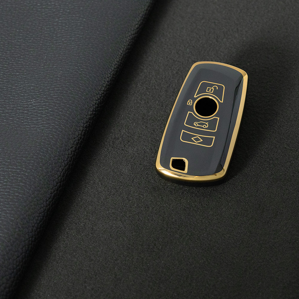 BMC1T1 Black-Gold Plating Car Key Cover BMW Car Key Case Cover TPU Flip Remote Accessory for 1 2 3 4 5 6 7 X3 X4 X5 X6 F36 F25 F26 F30 F34 F10 F07 F20 Z10 G30