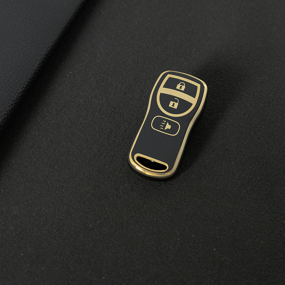 NIJ1T1 Black-Gold Plating TPU Car Key Cover for Nissan 350Z Maxima Sentra Armada Titan Kicks Murano