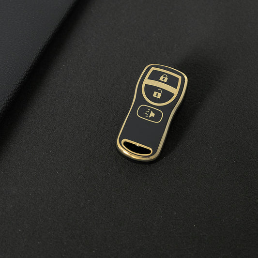 NIJ1T1 Black-Gold Plating TPU Car Key Cover for Nissan 350Z Maxima Sentra Armada Titan Kicks Murano