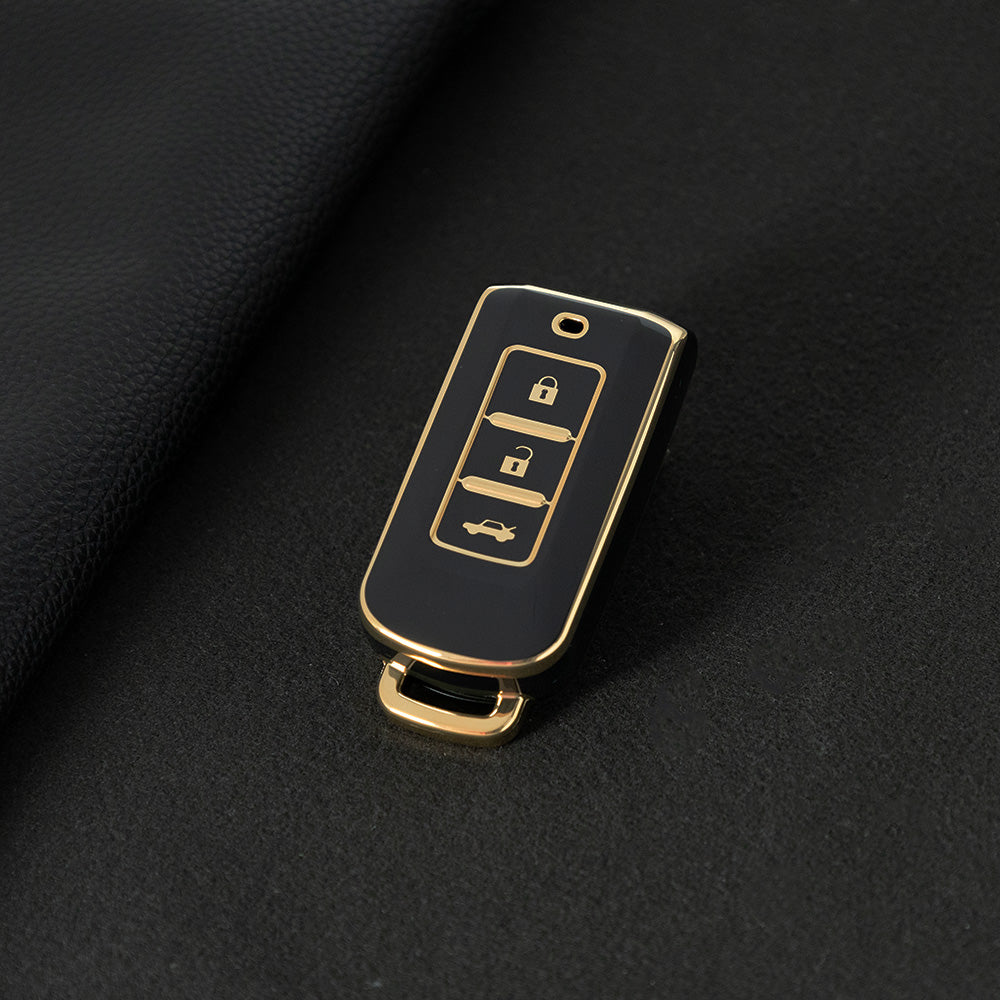 MIA1T1 Black-Gold Plating TPU Car Remote Key Case Cover Shell for Mitsubishi Outlander ASX Pajero LANCER Sport Eclipse 3 Buttons Smart Keyless Fob