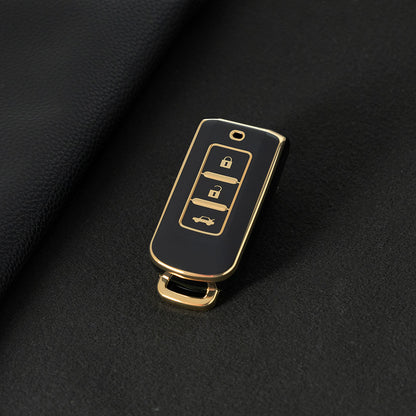 MIA1T1 Black-Gold Plating TPU Car Remote Key Case Cover Shell for Mitsubishi Outlander ASX Pajero LANCER Sport Eclipse 3 Buttons Smart Keyless Fob