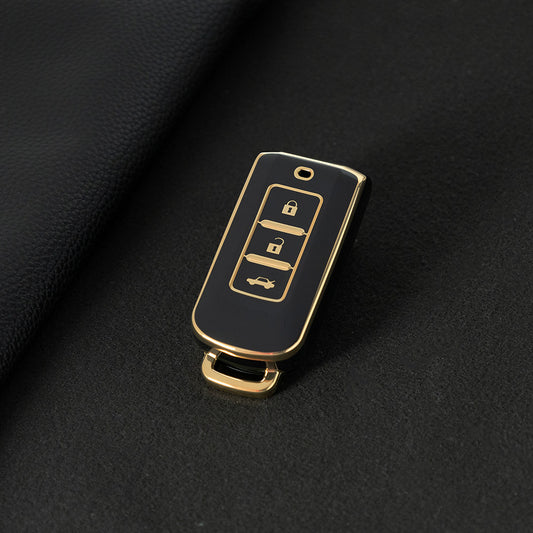 MIA1T1 Black-Gold Plating TPU Car Remote Key Case Cover Shell for Mitsubishi Outlander ASX Pajero LANCER Sport Eclipse 3 Buttons Smart Keyless Fob