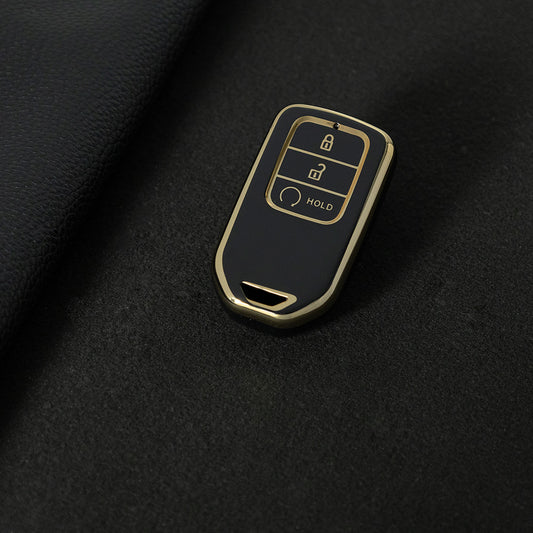 HOA3T1 Black-Gold Plating Car Key Cover TPU Car Key case Cover Fit for for Honda Accord Civic Passport Pilot Odyssey Ridgeline HRV CRV Car Key Cover