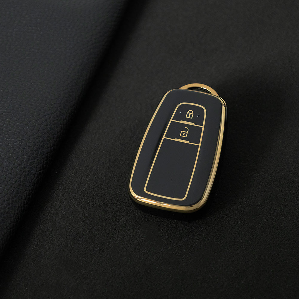 TOB2T1 Black-Gold Plating Car Key Cover Premium Soft TPU Car Key Case Cover Shell for Toyota LEVIN COROLLA RAV4 IZOA AVALON CHR Plarad Camry Key Rings Keychain Bag