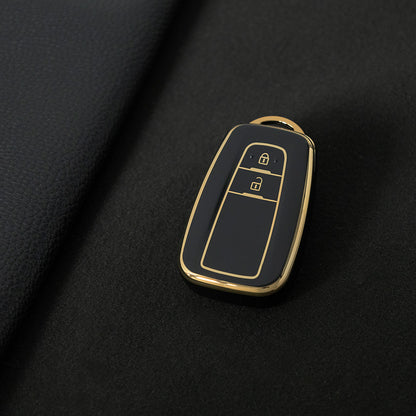 TOB2T1 Black-Gold Plating Car Key Cover Premium Soft TPU Car Key Case Cover Shell for Toyota LEVIN COROLLA RAV4 IZOA AVALON CHR Plarad Camry Key Rings Keychain Bag
