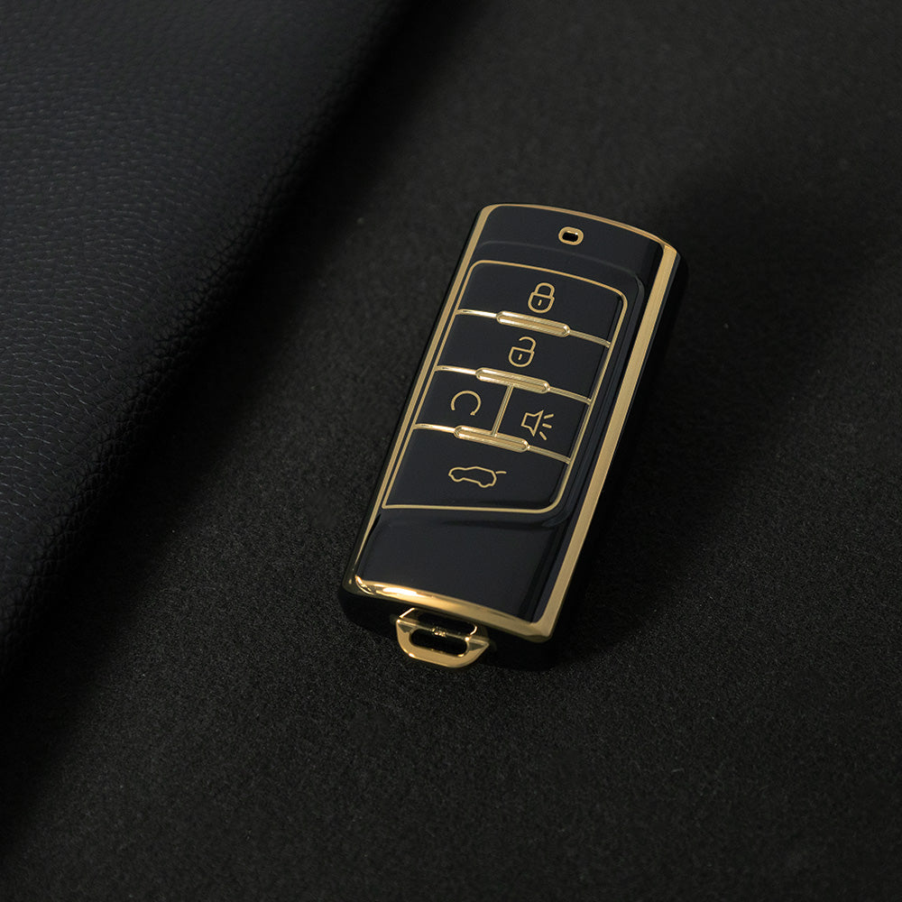 TRA2T1 Black-Gold Plating Car Key Cover TPU Premium Soft Car Key Case Cover Shell for Trumpchi GA4/8/6 GS3/GS5/4COUPE/GS8 M6 M8 Key Rings Keychain Bag Accessory