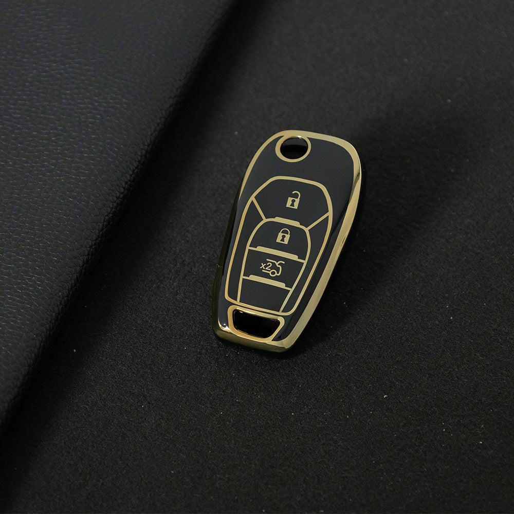 CEE1T1 Black-Gold Plating TPU Key Cover for Chevrolet Cruze Aveo Trax Sail Malibu