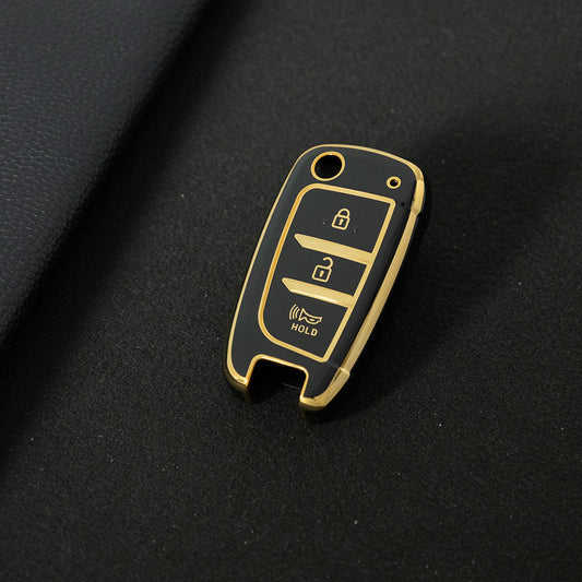 HYB2T1 Black-Gold Plating TPU Car Key Case Cover for Hyundai Solaris 2 Elantra I30 I35 I40