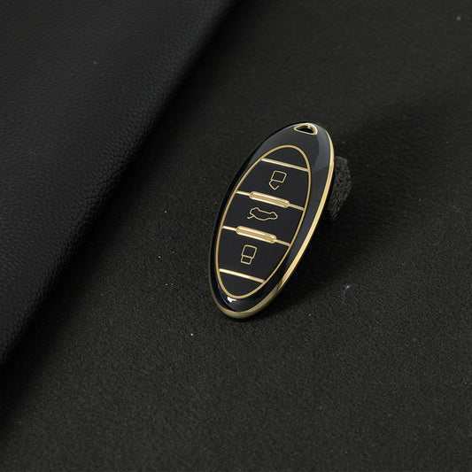 BEA1T1 White-Gold Plating Premium Soft TPU Car Key Case Cover Shell for Bestune T77 B70 21 T99 T55 T33 Pro Series Besturn Key Rings Keychain Bag