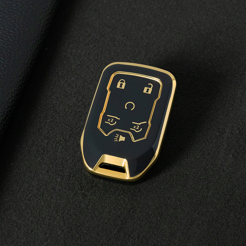 CEB2T1 Black-Gold Plating TPU Car Key Case Cover for Chevrolet Colorad Silverado GMC Sierra 1500