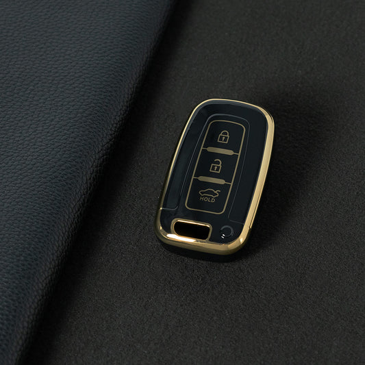 HYC1T1 Black-Gold Plating Car Key Cover Soft TPU Car Key Case Cover for Hyundai IX35 Sonata 8 for Kia Forte Rio 3 K2 K3 K5 Sportage Car Key Protector Shell Accessories
