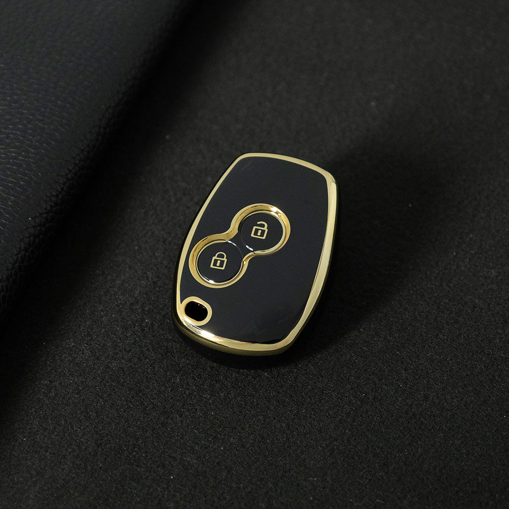 RED2T1 Black-Gold Plating Car Key Cover New TPU Soft Fob Key Cover for 2 Buttons /3 Buttons Key Case Shell Cover for Renault Clio Kangoo Twingo Modus Languna
