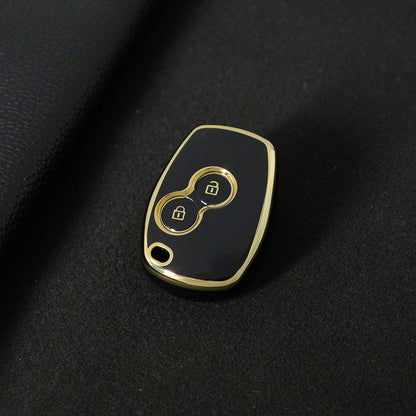 RED2T1 Black-Gold Plating Car Key Cover New TPU Soft Fob Key Cover for 2 Buttons /3 Buttons Key Case Shell Cover for Renault Clio Kangoo Twingo Modus Languna
