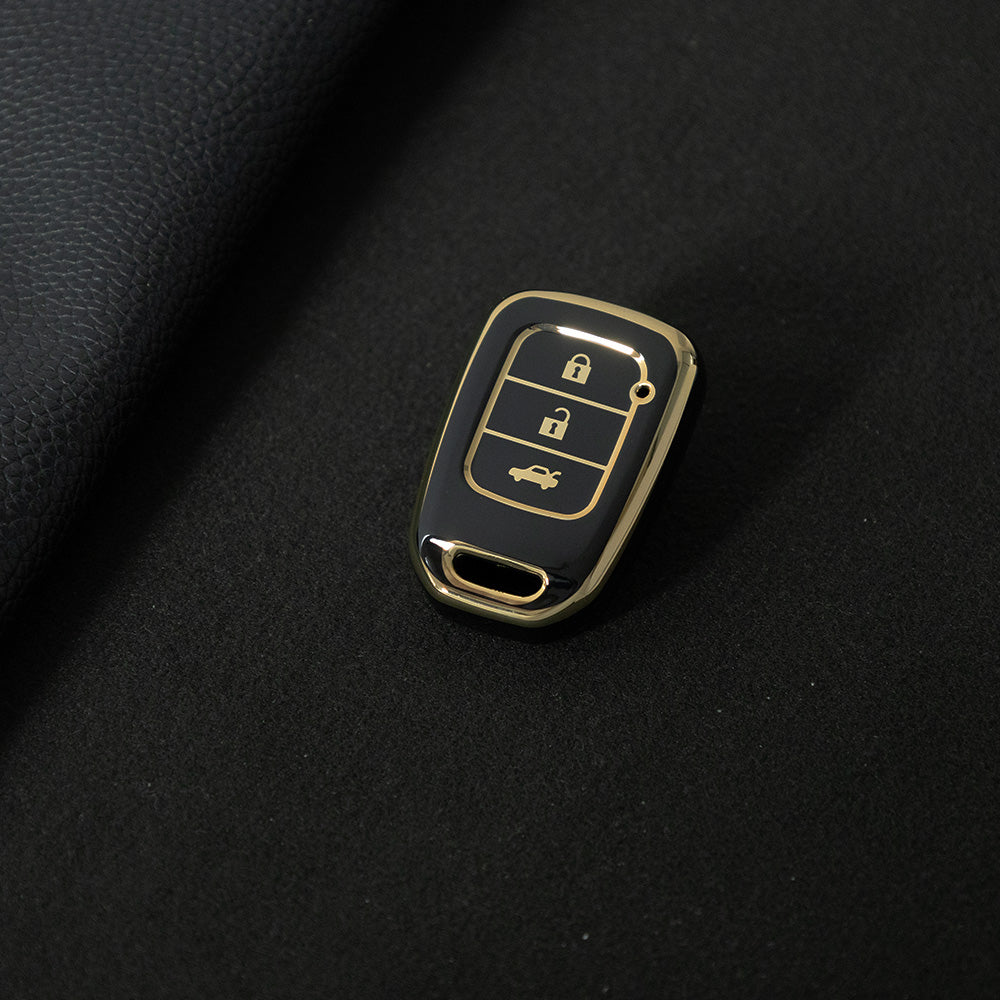HOM2T1 Black-Gold Plating TPU Car Key Case Cover for Honda VEZEL City Fit