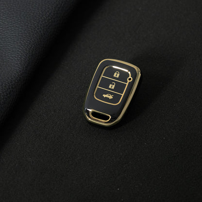 HOM2T1 Black-Gold Plating TPU Car Key Case Cover for Honda VEZEL City Fit