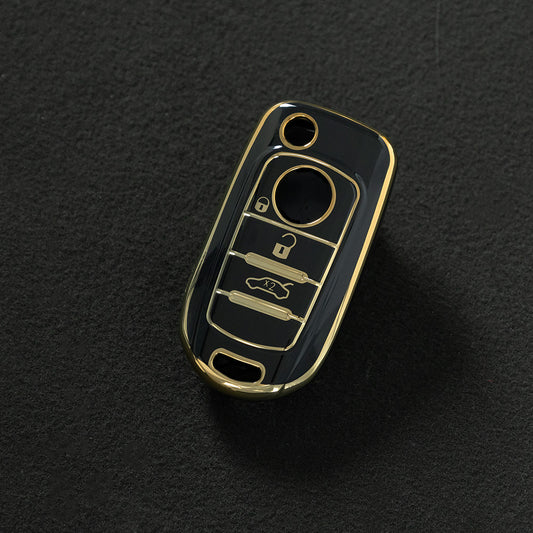 FIB1T1 Black-Gold Plating TPU Car Folding Key Case Cover Shell Holder Fob Protector for FIAT Tipo Toro Nuovo Freedom 500X Doblo Argo Grazie Accessories