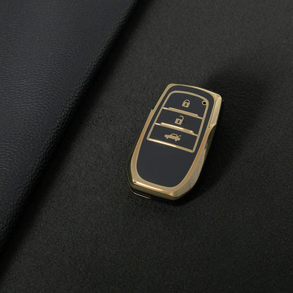 TOC1T1 Black-Gold Plating Car Key Cover For TPU Soft Car Key Fob Cover Smart Key Shell Case Protector Suitable for Toyota Corolla Camry Levin RAV4 Reiz