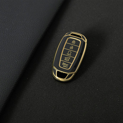 HYS2T1 Black-Gold Plating Premium Soft TPU Car Key Case Cover Shell for Hyundai IX25 IX35 MISTRA Elantra Tucson Sonata VERNA LAFESTA