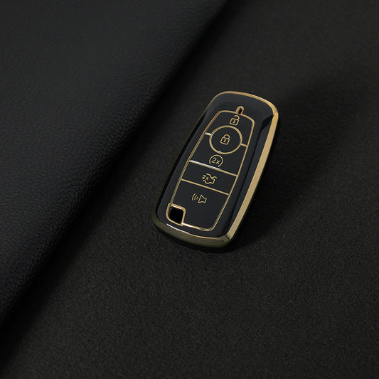 FOB4T1 Black-Gold Plating Car Key Cover Car Key Case Cover for Ford Fiesta Mk8 MK3 MK7 Puma Focus 2 3 MK3 Mk4 Mondeo Mk5 Mk4 Explorer Ecosport Kuga C MAX Bronco Mustang