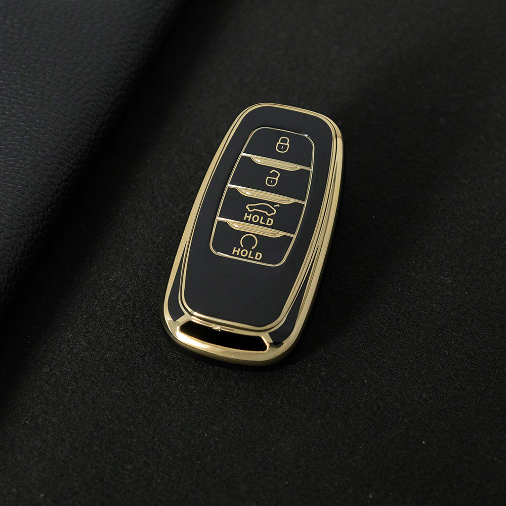 HNB1T1 Black-Gold Plating Soft TPU Car Key Case Cover Shell for Hongqi BESTURN B50 B70 E-HS3 H5 H7 Saloon H9 HQ3 HS5 HS7 SHENGSHI Key Rings Keychain Bag
