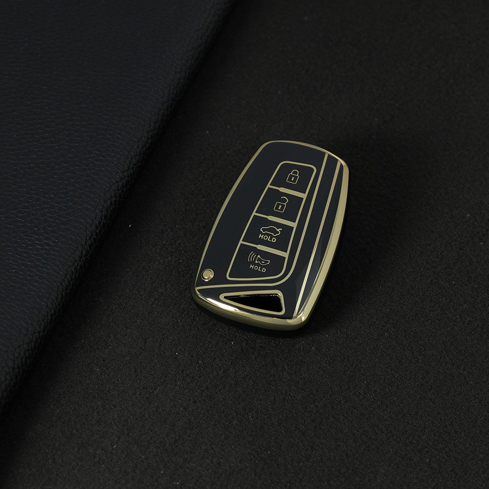 HYH2T1 Black-Gold Plating TPU Car Key Case Cover for Hyundai Tucson Creta IX25 Ix10 I20 I30 Verna Santa Fe Other Models