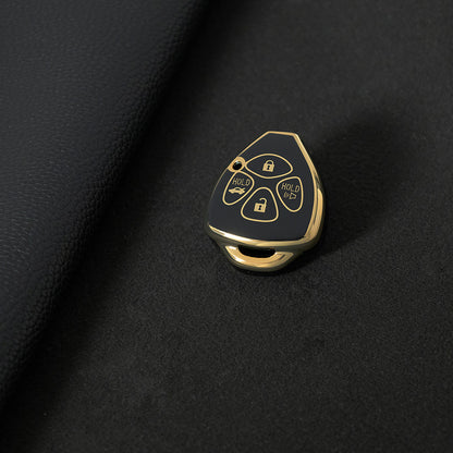 TOT4T1 Black-Gold Plating Fashion 4 Buttons TPU Car Key Case Cover Shell Fob Key Protector for T-oyota C-orolla C-amry Car Key Accessories