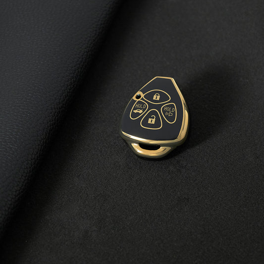 TOT4T1 Black-Gold Plating Fashion 4 Buttons TPU Car Key Case Cover Shell Fob Key Protector for T-oyota C-orolla C-amry Car Key Accessories