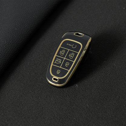 HYE9T1 Black-Gold Plating TPU Car Key Case Cover for Hyundai Santa Fe Tucson 2022 NEXO NX4 Atos Prime Solaris 2021