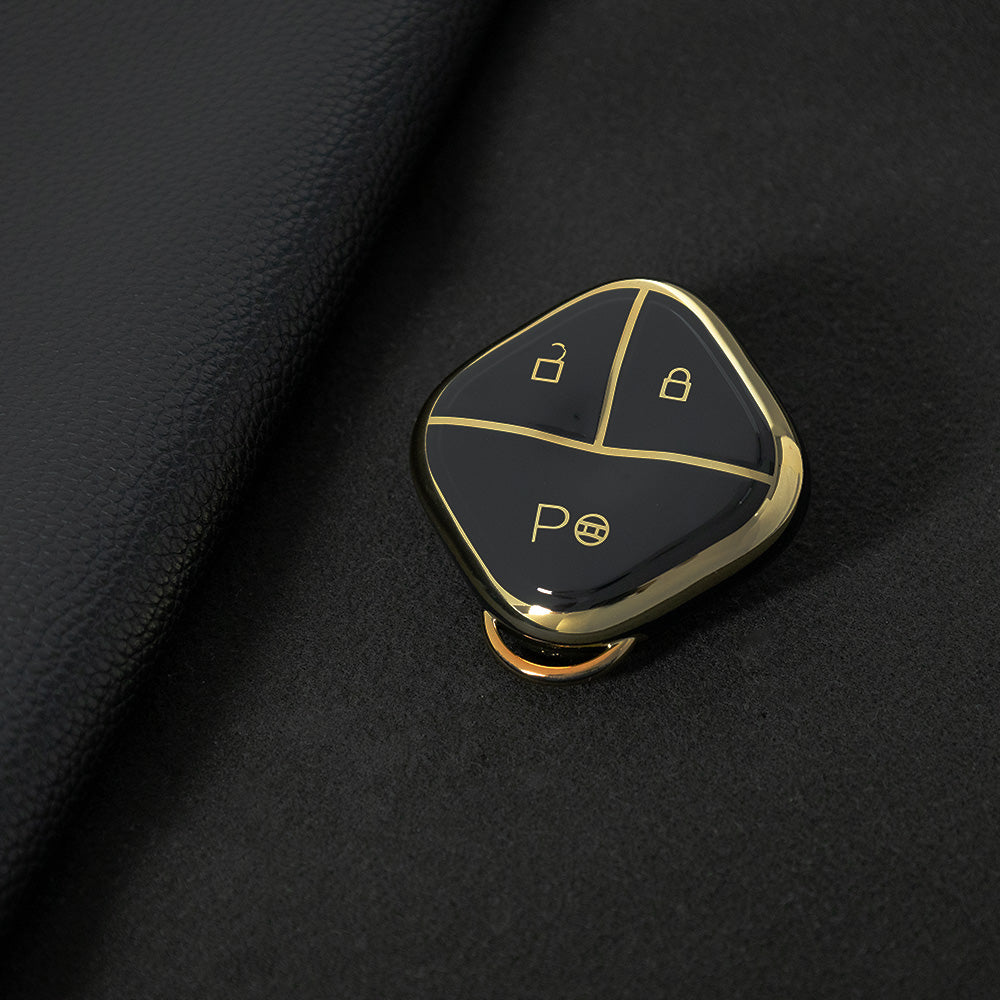 WUG1T1 Black-Gold Plating Car Key Cover Soft TPU Car Key Case Cover Shell Sleeve for SGMW WULING Airev Baojun KiWiEV Bingguo SUNSHINE MINI EV Key Rings Keychain Bag