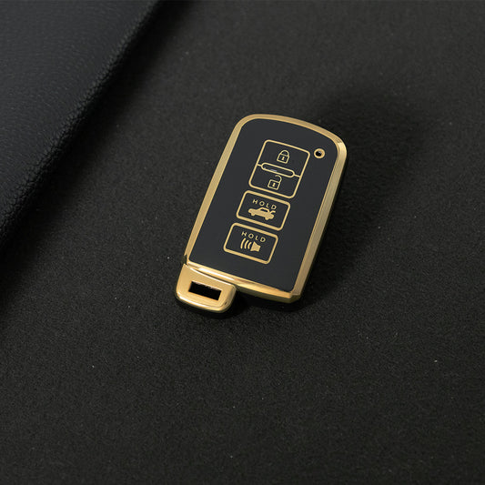 TOD6T1 Black-Gold Plating Car Key Cover For Toyota Camry TPU Car Key Case Cover Bag Shell Fob Protector 4 Button TPU Car Remote Key Fob Cover Case