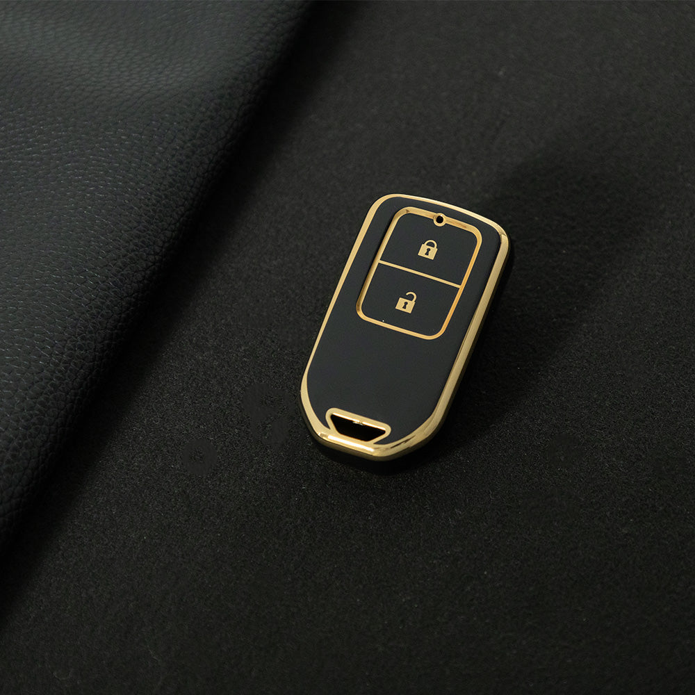 HOA2T1 Black-Gold Plating Car Key Cover 2/3/4/5-Button Full-Coverage TPU Key Cover for Honda CR-V/Accord/Civic/Fit/Jade/Odyssey - Anti-Scratch Protective Case