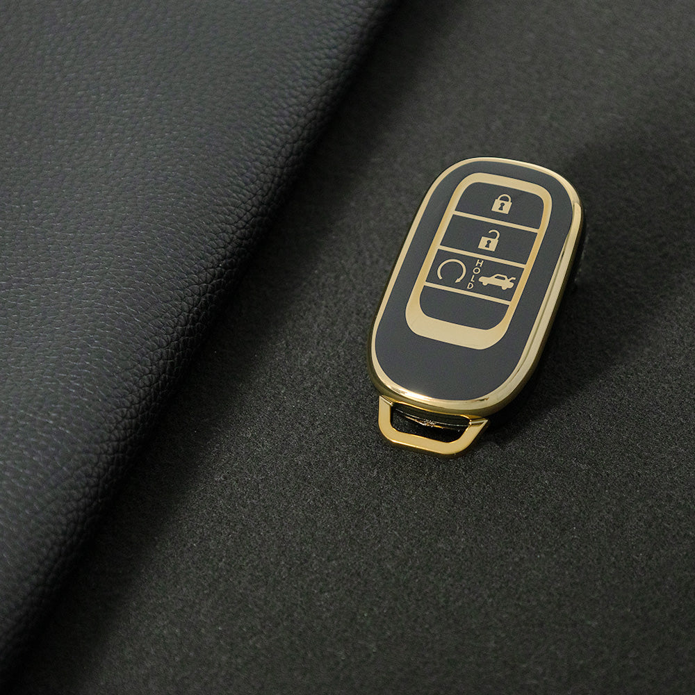 HOB1T1 Black-Gold Plating Car Key Cover For Honda Civic Accord HR-V CR-V CRV 2021 2022 2023 5Buttons Auto Shell Fob Holder TPU Car Key Case Cover Keychain Accessories