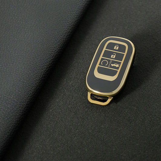 HOB1T1 Black-Gold Plating Car Key Cover For Honda Civic Accord HR-V CR-V CRV 2021 2022 2023 5Buttons Auto Shell Fob Holder TPU Car Key Case Cover Keychain Accessories