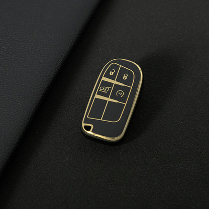 JEA3T1 Black-Gold Plating TPU Car Key Case Cover Shell for Jeep Renegade Compass Grand Cherokee Chrysler 300C Wrangler Dodge Ram Charger Challenger