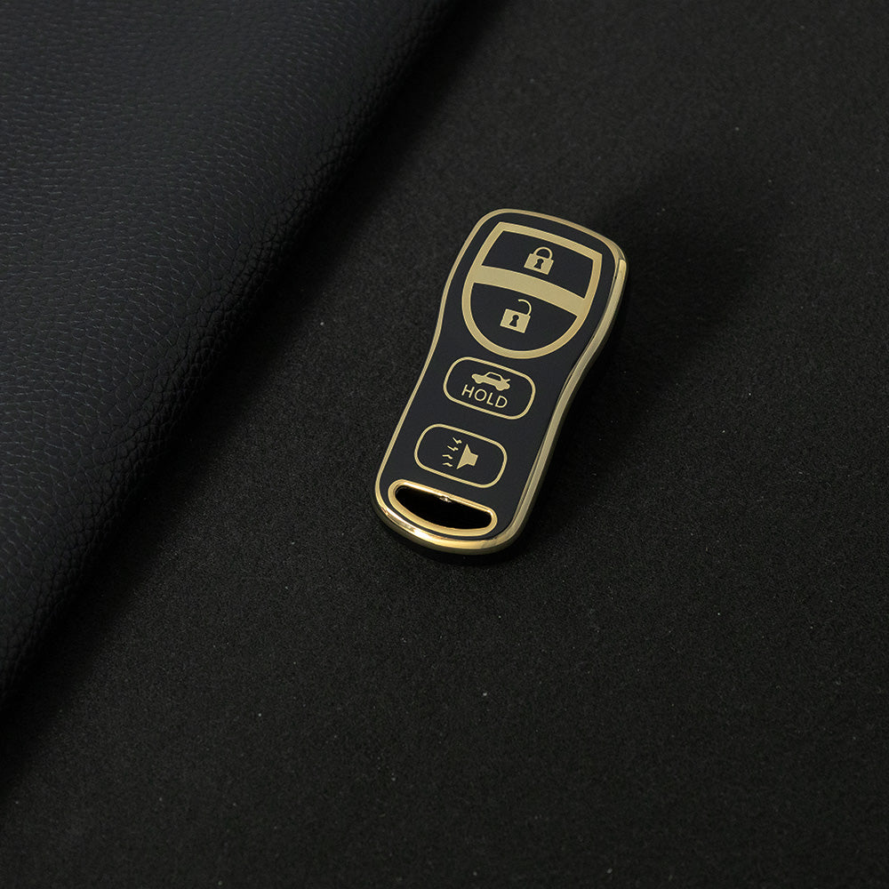 NIJ2T1 Black-Gold Plating TPU Car Key Cover for Nissan 350Z Maxima Sentra Armada Titan Kicks Murano