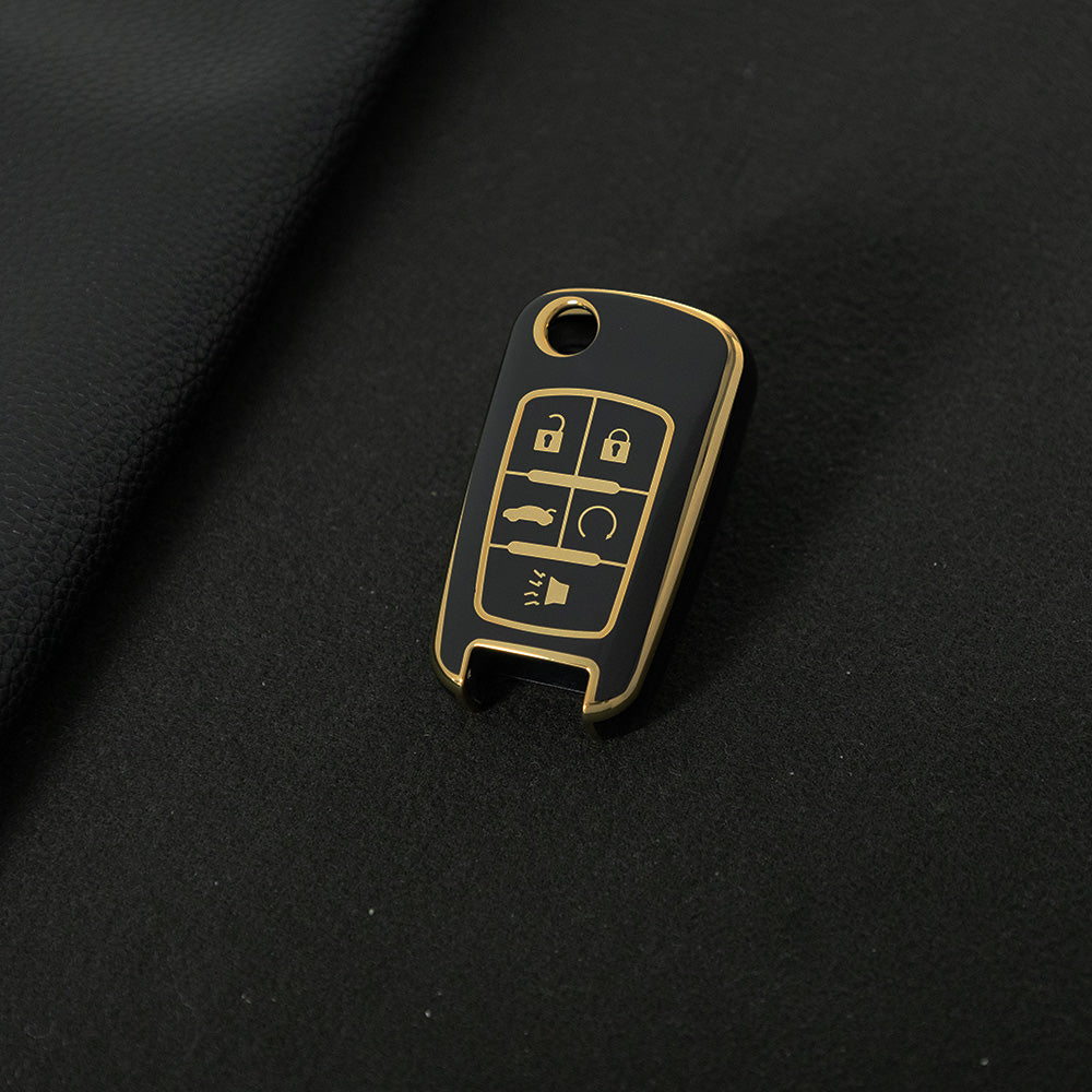 CED5T1 Black-Silver Plating Gold/Silver Edge 5-Button TPU Key Cover for Chevrolet Cruze Camaro Buick Regal Excelle, Protective Key Case