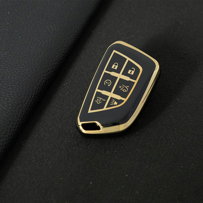 CAB2T1 Black-Gold Plating TPU Car Key Case for Cadillac ATS-L XTS XT4 XT5 XT6 CTS CT6 ATS 28T SRX Escalade