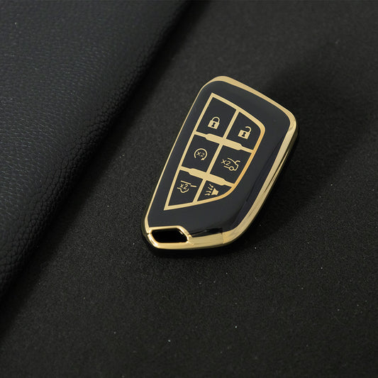 CAB2T1 Black-Gold Plating TPU Car Key Case for Cadillac ATS-L XTS XT4 XT5 XT6 CTS CT6 ATS 28T SRX Escalade