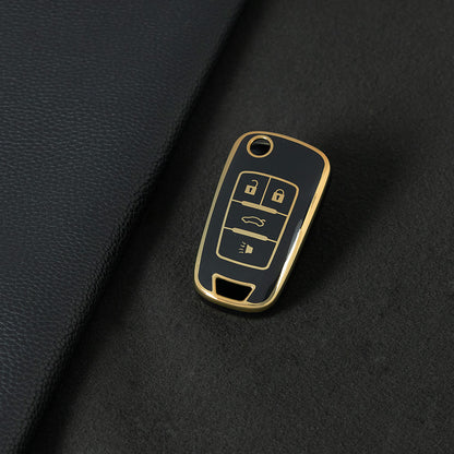 BUE2T1 Black-Gold Plating TPU Protective Car Key Fob Cover Shell Buick Chevrolet Cruze Vauxhall Mokka Encore Blazer Model Suitable Key Accessories