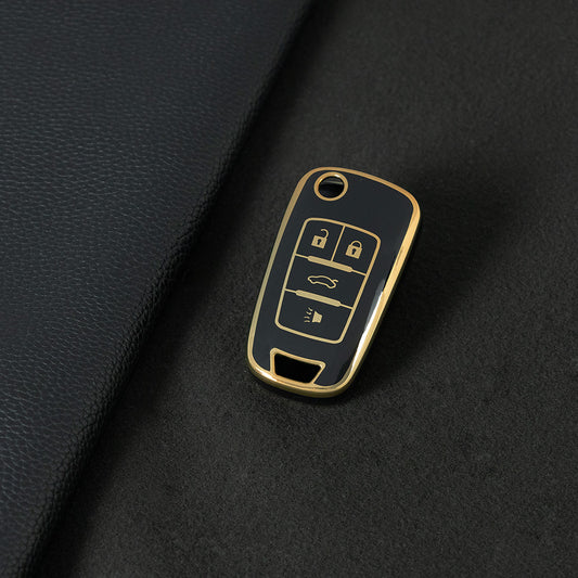 BUE2T1 Black-Gold Plating TPU Protective Car Key Fob Cover Shell Buick Chevrolet Cruze Vauxhall Mokka Encore Blazer Model Suitable Key Accessories