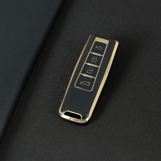 WYA1T1 Black-Gold Plating TPU Car Key Case Cover Shell for WEY VV5 VV6 VV7 P8 Latte Mocha DHT-PHEV Blue Mountain