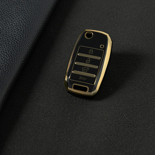 KIE2T1 Black-Gold Plating Golden Line TPU Key Case Cover for Rio 3 K2 Ceed Cerato K3 Sportage 4 Picanto K5 Optima Sorento Forte Stinger 2017 2018