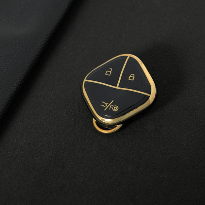 WUG3T1 Black-Gold Plating Car Key Cover Soft TPU Car Key Case Cover Shell Sleeve for SGMW WULING Airev Baojun KiWiEV Bingguo SUNSHINE MINI EV Key Rings Keychain Bag