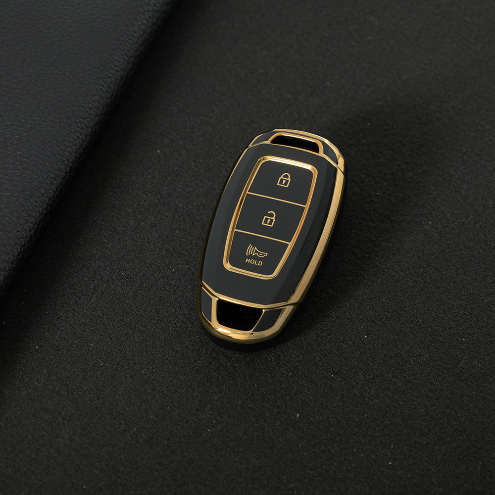 HYA2T1 Black-Gold Plating TPU Car Key Case Cover for Hyundai Solaris 2021 Accent Ix25 Creta 2020 Elantra Tucson Verna I20