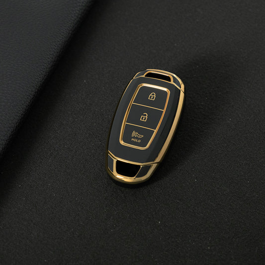 HYA2T1 Black-Gold Plating TPU Car Key Case Cover for Hyundai Solaris 2021 Accent Ix25 Creta 2020 Elantra Tucson Verna I20
