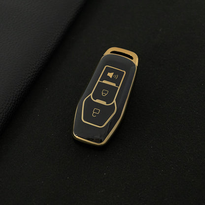 FOU1T1 Black-Gold Plating TPU Car Key Cover Case for Ford Focus 3 ST Mondeo 5 MK5 Mustang F-150 Explorer Edge Fiesta Kuga MK3