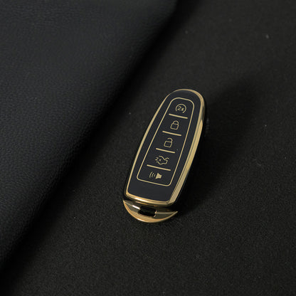 FOJ2T1 Black-Gold Plating TPU Car Key Case Cover for Ford 2011 2012 2013 EDGE Lincoln Navigator