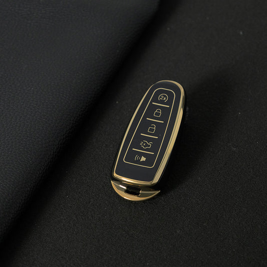 FOJ2T1 Black-Gold Plating TPU Car Key Case Cover for Ford 2011 2012 2013 EDGE Lincoln Navigator