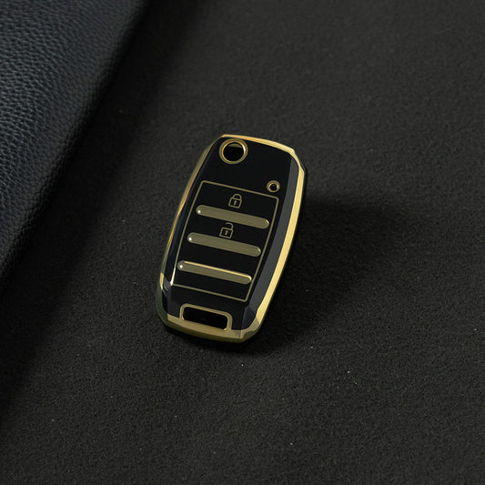 KIE3T1 Black-Gold Plating TPU Key Case Cover for Rio 3 K2 Ceed Cerato K3 Sportage 4 Picanto K5 Optima Sorento Forte Stinger 2017 2018
